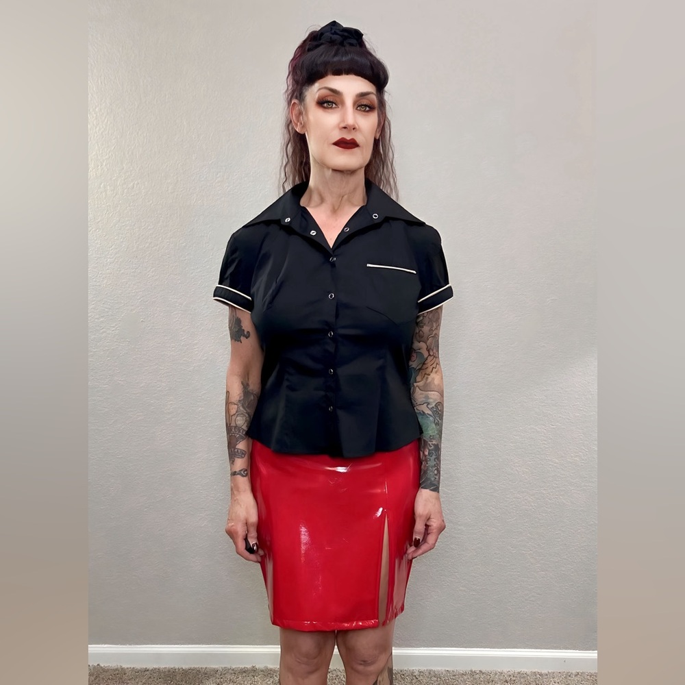 Y2K Lip Service Fetish Classics Black & White Snaps Blouse Shirt L - Picture 3 of 13